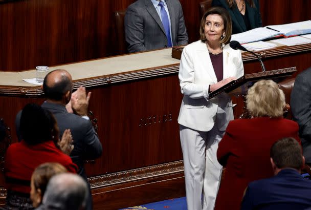 PHOTO: Speaker of the House Nancy Pelosi delivers remarks from the House Chambers of the Capitol Building, Nov. 17, 2022. (Anna Moneymaker/Getty Images)