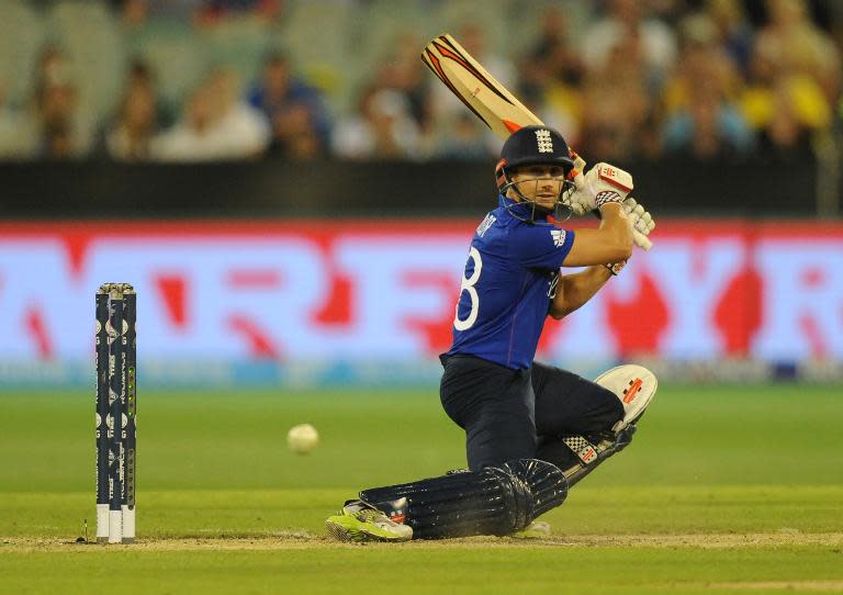 England batsman James Taylor plays a shot during a Cricket World Cup match at the Melbourne Cricket Ground on February 14, 2015