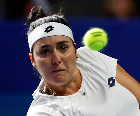 Tennis - Kremlin Cup - Women's singles - Final - Moscow, Russia - October 20, 2018 Ons Jabeur of Tunisia in action against Daria Kasatkina of Russia. REUTERS/Sergei Karpukhin