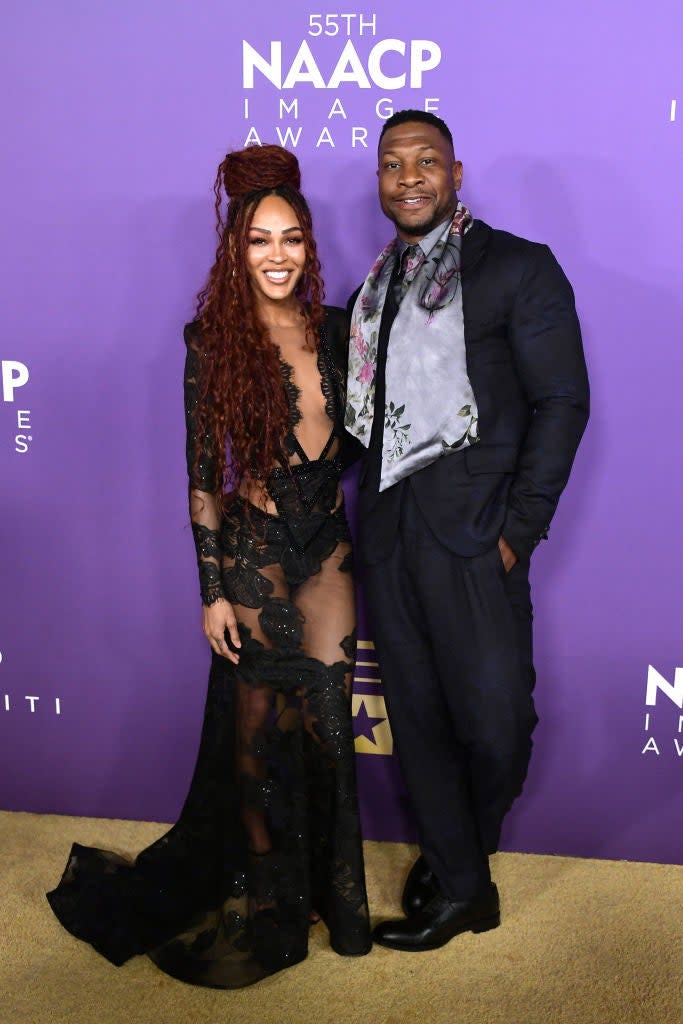 Meagan Good and Jonathan Majors attend the 55th Annual NAACP Awards at Shrine Auditorium and Expo Hall on March 16, 2024 in Los Angeles, California