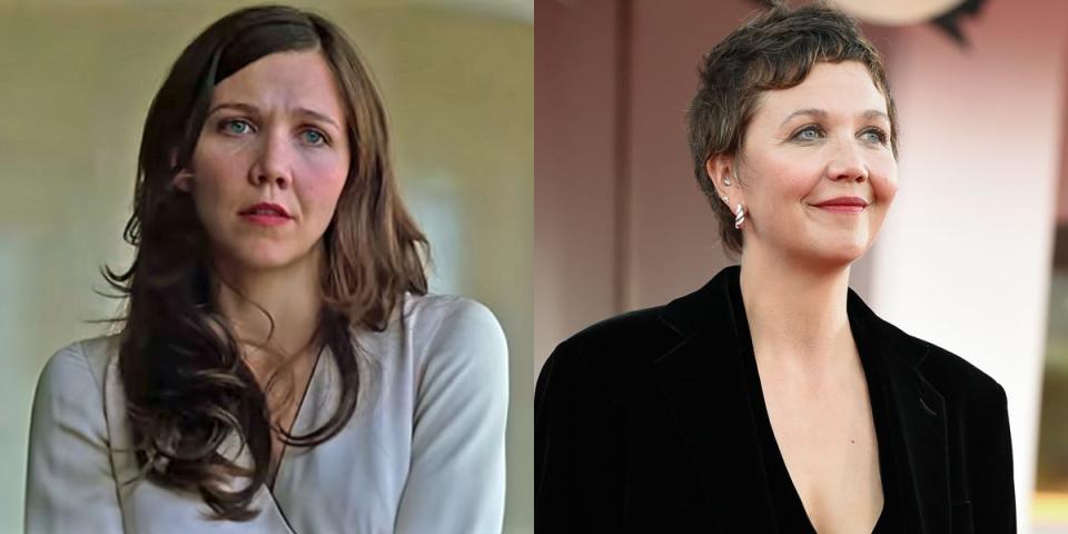 Maggie Gyllenhaal in "The Dark Knight" as Rachel Dawes and now.