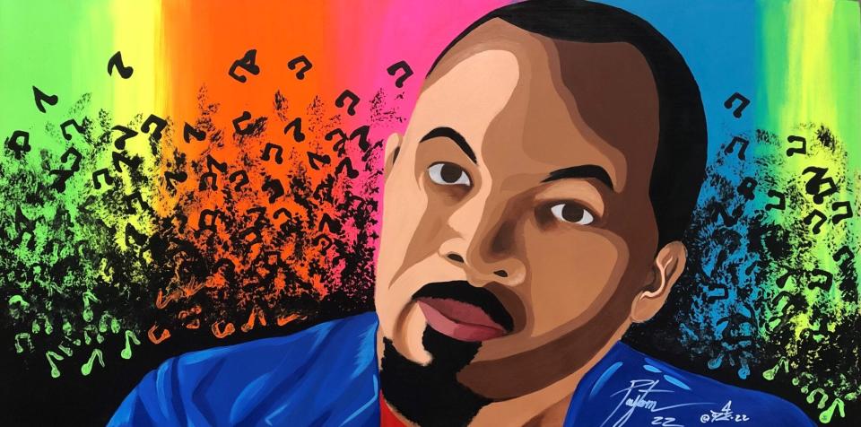 This painting of composer Rick Robinson was created by Payton Finley as part of a gallery project by the Canton Symphony Orchestra.