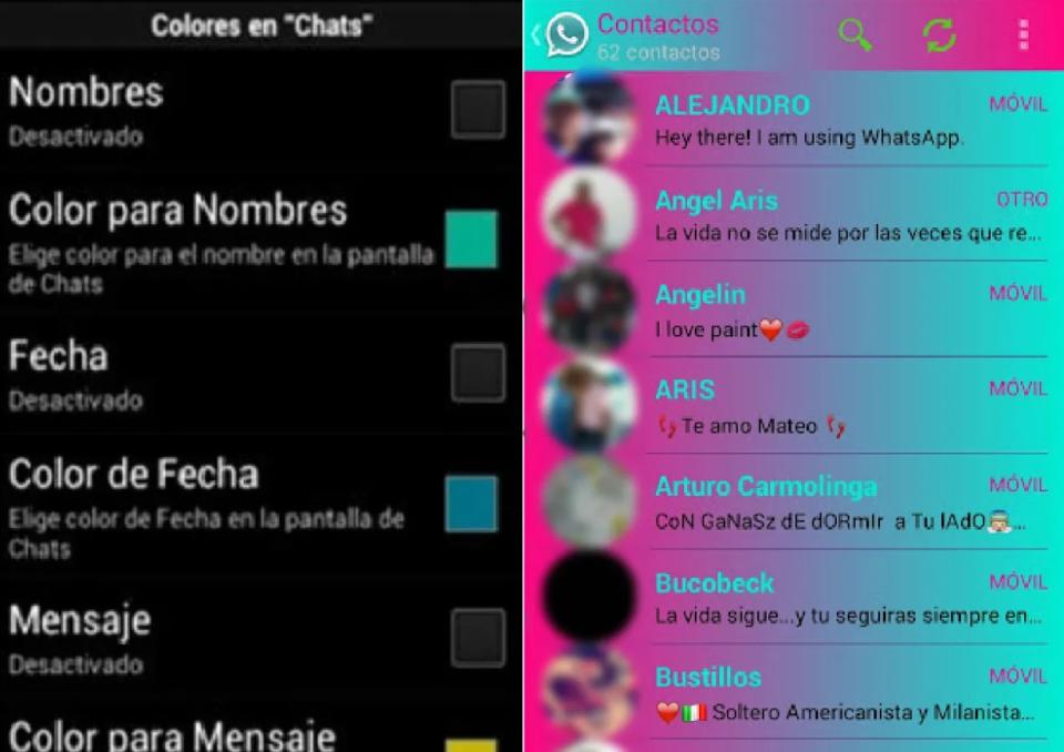 WhatsApp Plus permite personalizar la cuenta, con diferentes colores, diseños y tipografías.