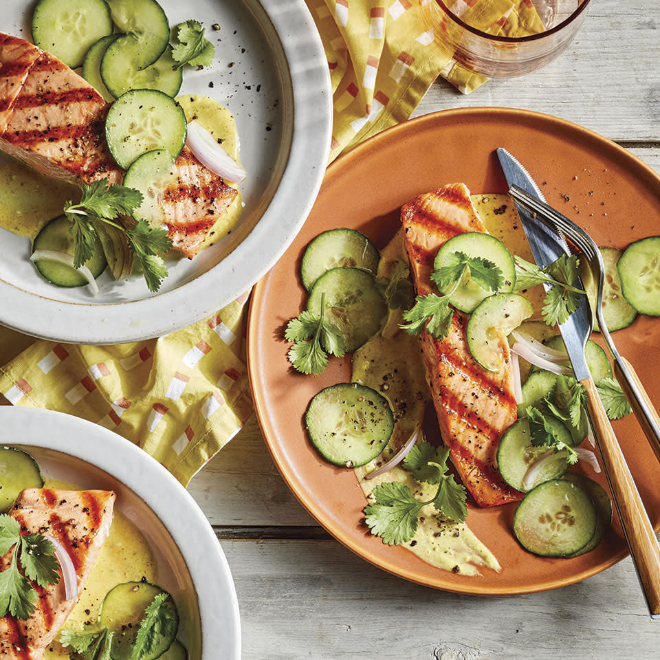 Salmon with Curried Yogurt & Cucumber Salad