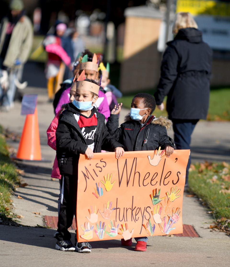 Gibbs Elementary students, including Amy Wheele's kindergarten class, participated in a Thanksgiving Parade Tuesday that they modeled after the Macy's Thanksgiving Day Parade. The students learned about the parade by reading the  book "Balloons over Broadway."