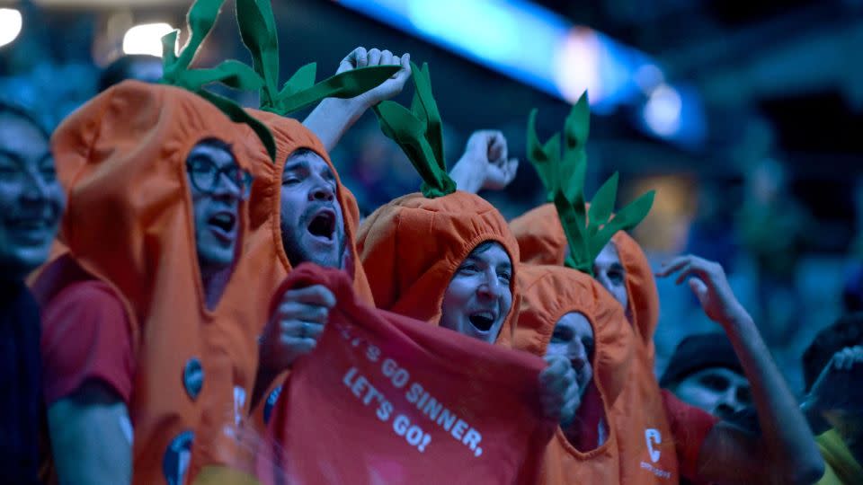 The Carota Boys attend the ATP Tour Finals in Turin, Italy, watching Sinner take on Greece's Stefanos Tsitsipas. - TIZIANA FABI/AFP via Getty Images
