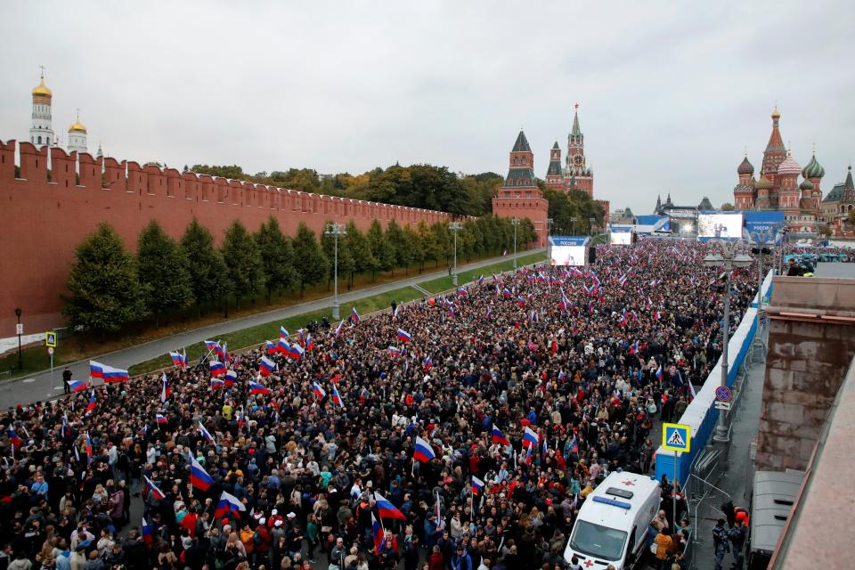 People gather for the concert in Red Square, Moscow (REUTERS)