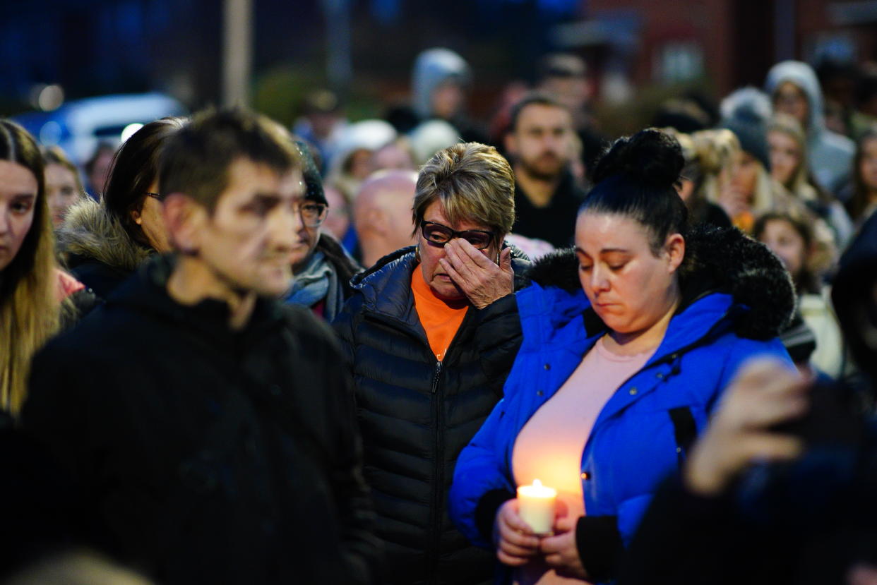 People take part in a vigil near to the scene in south Bristol where two teenage boys, aged 15 and 16, died after a stabbing attack by a group of people who fled the scene in a car. Picture date: Sunday January 28, 2024. (Photo by Ben Birchall/PA Images via Getty Images)