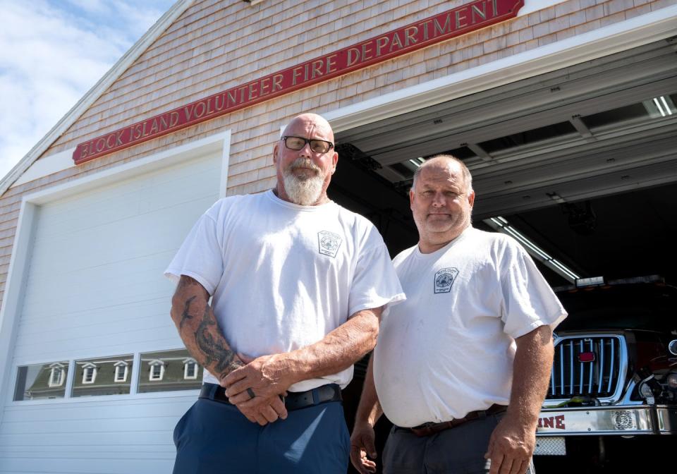 Block Island Fire Chief Chris Hobe and Deputy Chief Kirk Littlefield. Last winter, Hobe worked with mainland chiefs and key people on the island to devise a mutual-aid plan that proved crucial to fighting the Harborside fire.