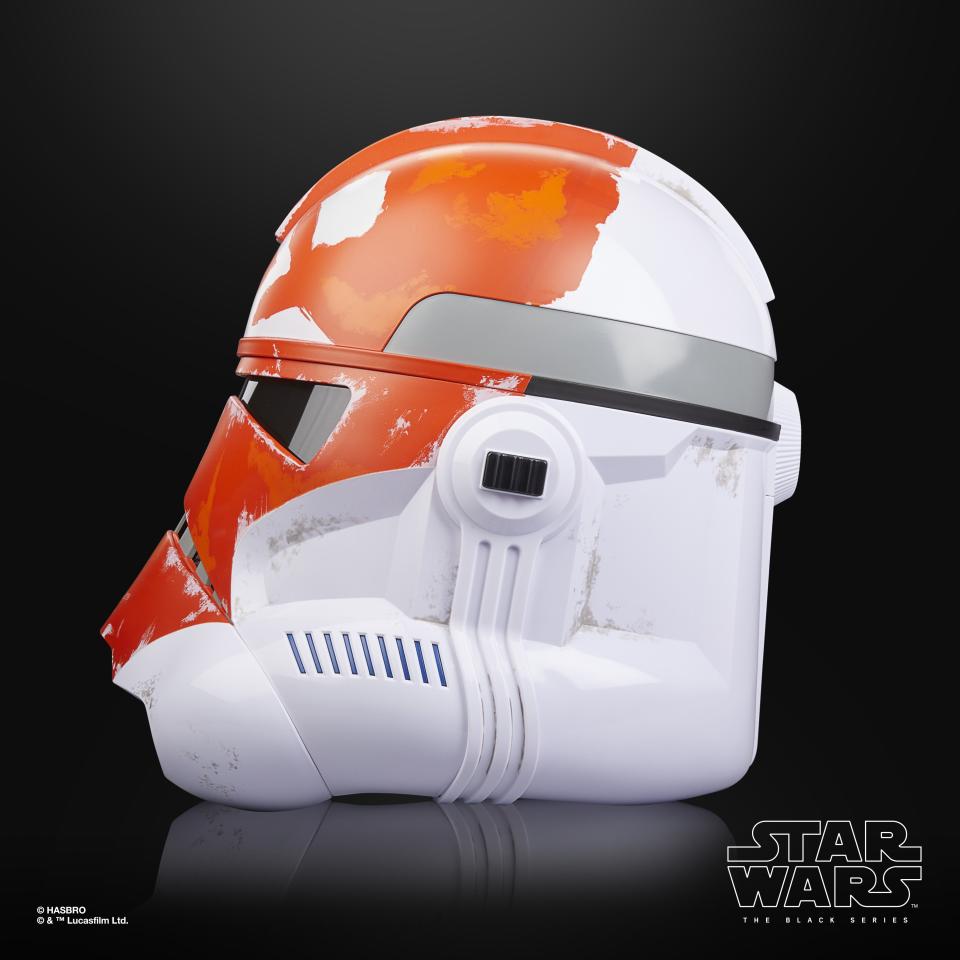 Star Wars The Black Series Ahsoka's Clone Trooper Premium Electronic Helmet product on a black background, from different angles