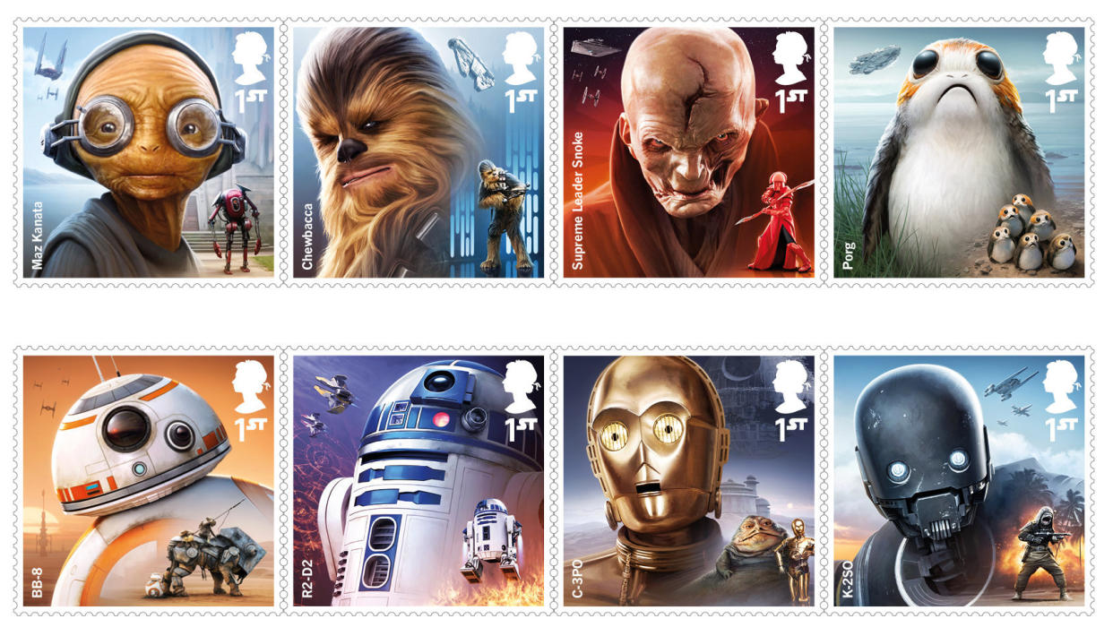 Royal Mail has released a new set of stamps in anticipation of the release of the new "Star Wars" movie in December. (Photo: Royal Mail)