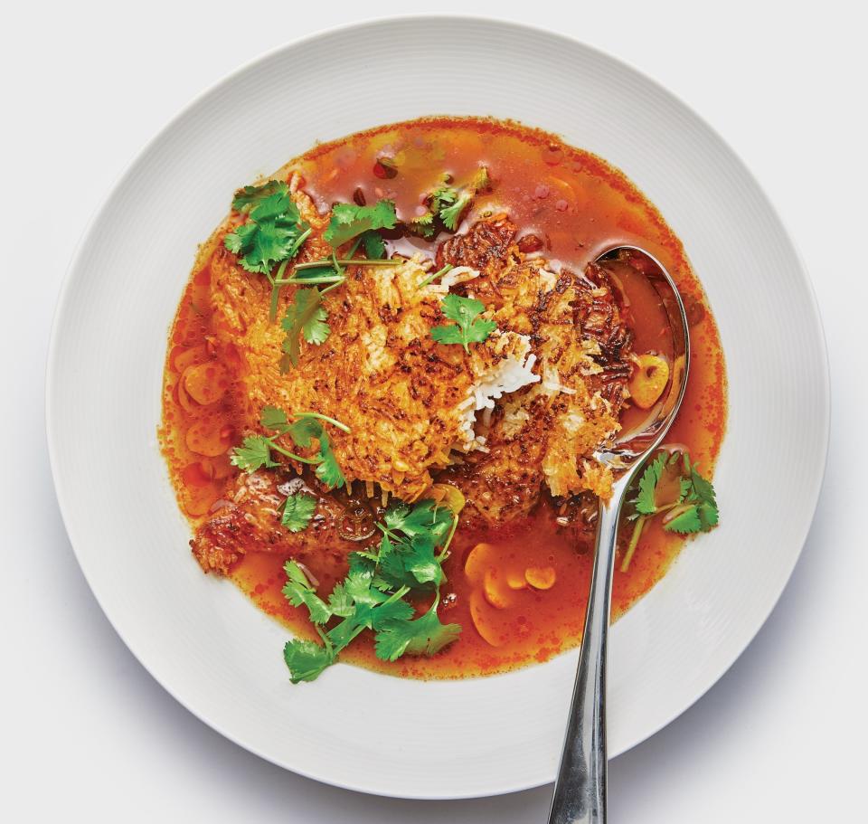 Spicy and Tangy Broth With Crispy Rice