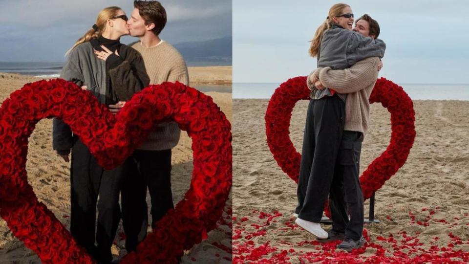 派翠克史瓦辛格選在浪漫感十足的海灘與女友求婚。（圖／翻攝自patrickschwarzenegger IG）
