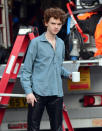 <p>Thomas Brodie-Sangster, who is cast in Danny Boyle's upcoming series <em>Pistol (</em>a show based on the Sex Pistols), is spotted on set in London on Thursday.</p>