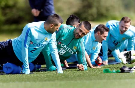 Britain Football Soccer - Australia Training - Academy of Light, Sunderland - 24/5/16 Australia's Adam Federici (C) during training Action Images via Reuters / Craig Brough Livepic