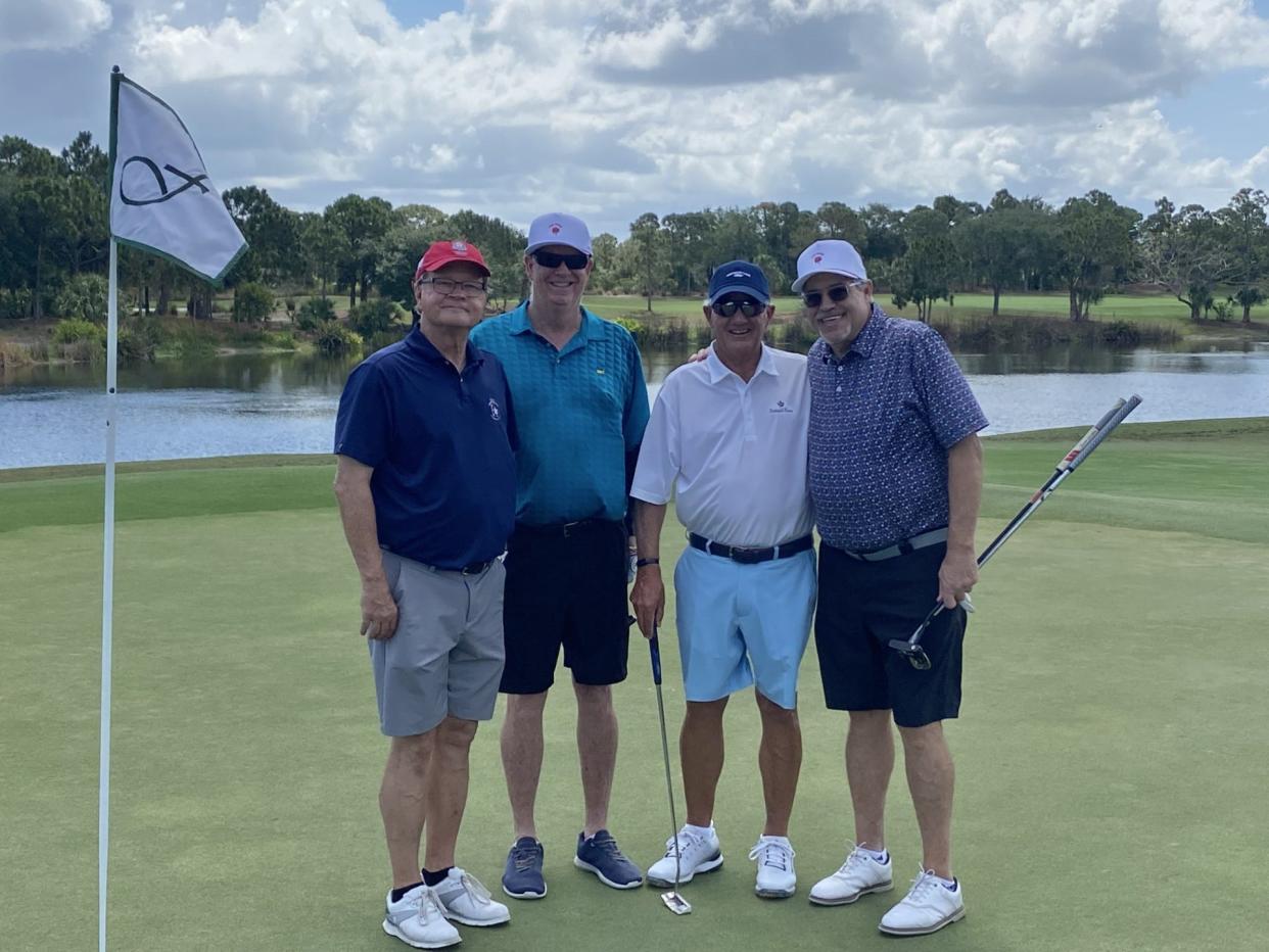 Fellow golf writers and peers of Tim Rosaforte participated in The Rosie on Monday: (from left) Randall Mell, Craig Dolch, Bill Davis (pro) and Jeff Babineau.