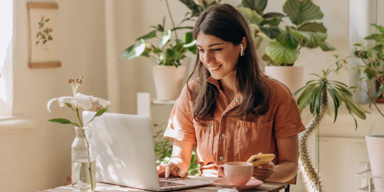 young woman working from home