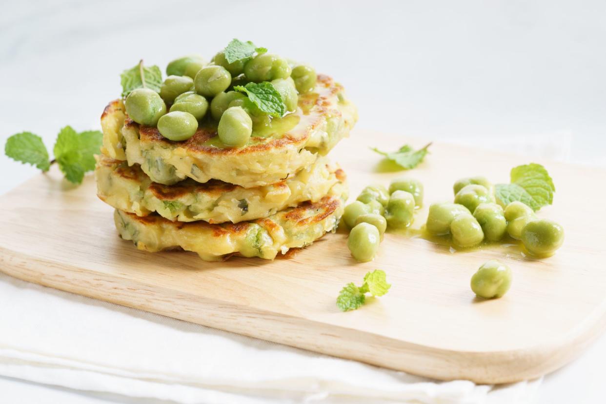 pea and potato fritters with mint