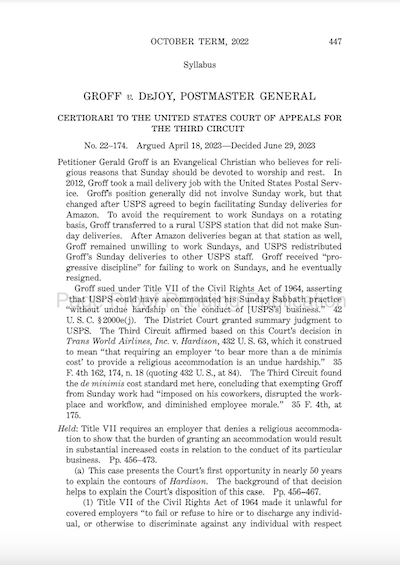 The first page of a Supreme Court decision issued in June 2023. <a href="https://www.supremecourt.gov/opinions/22pdf/600us1r55_3dq4.pdf" rel="nofollow noopener" target="_blank" data-ylk="slk:Supreme Court of the United States;elm:context_link;itc:0;sec:content-canvas" class="link ">Supreme Court of the United States</a>