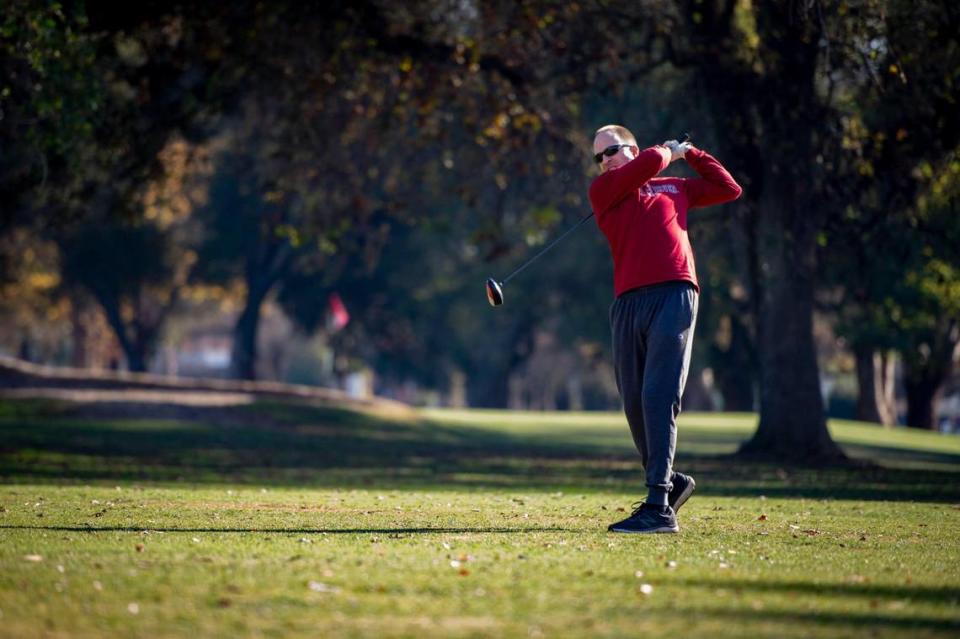 Greg Martin tees off while golfing with a small group of friends at William Land Golf Course in 2020. The 9-hole course in the center of Land Park is the oldest venue in Sacramento County.