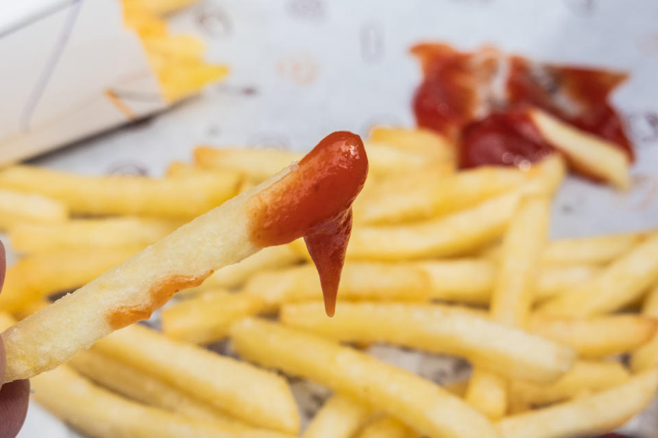 French fries with lots of ketchup.