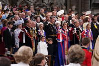 <p>LONDON, ENGLAND - MAY 06: (Front row L-R) Prince William, Prince of Wales, Princess Charlotte, Prince Louis and Catherine, Princess of Wales, Prince Edward, Duke of Edinburgh and Sophie, Duchess of Edinburgh during the coronation ceremony of King Charles III and Queen Camilla in Westminster Abbey, on May 6, 2023 in London, England. The Coronation of Charles III and his wife, Camilla, as King and Queen of the United Kingdom of Great Britain and Northern Ireland, and the other Commonwealth realms takes place at Westminster Abbey today. Charles acceded to the throne on 8 September 2022, upon the death of his mother, Elizabeth II. (Photo by Victoria Jones - WPA Pool/Getty Images)</p> 