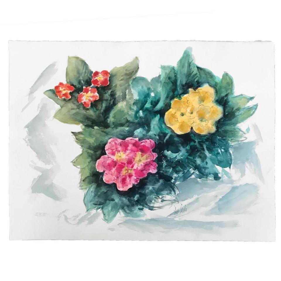 Mid-20th Century Charles De Carlo Floral Watercolor Painting