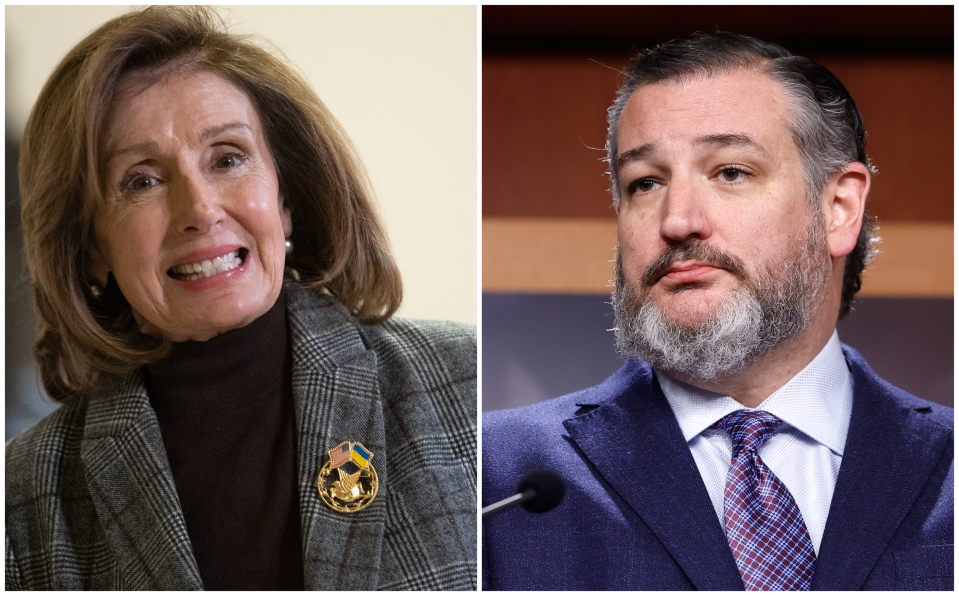 Rep. Nancy Pelosi (D-CA) and Sen. Ted Cruz (R-TX). (Photos by Kevin Dietsch/Getty Images and Anna Moneymaker/Getty Images)