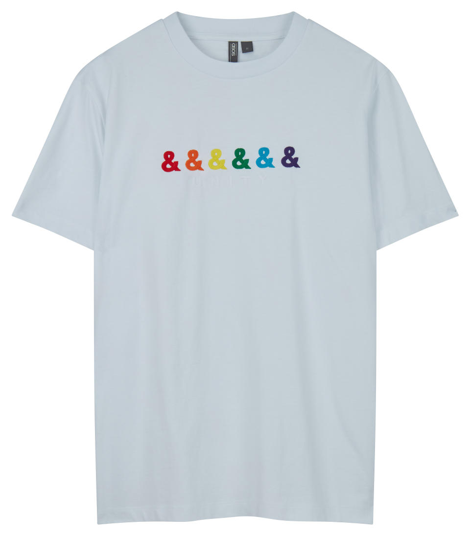 ASOS x GLAAD <a href="http://us.asos.com/asos/asos-x-glaad-relaxed-t-shirt-with-embroidery/prd/8845110?clr=white&amp;cid=27384&amp;pgesize=12&amp;pge=0&amp;totalstyles=12&amp;gridsize=3&amp;gridrow=2&amp;gridcolumn=1" target="_blank">relaxed t-shirt with embroidery</a>, $32 (Photo: <a href="http://us.asos.com/asos/asos-x-glaad-relaxed-t-shirt-with-embroidery/prd/8845110?clr=white&cid=27384&pgesize=12&pge=0&totalstyles=12&gridsize=3&gridrow=2&gridcolumn=1" target="_blank">ASOS</a>)