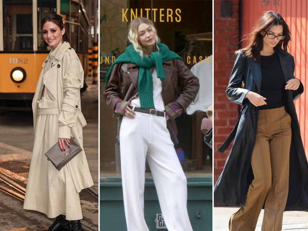 Olivia Palermo, Gigi Hadid und Emily Ratajkowski überzeugen mit stylischen Outfits, die für das wechselhafte Aprilwetter geeignet sind. (Bild: imago/ABACAPRESS / imago/Cover-Images / imago/Cover-Images)