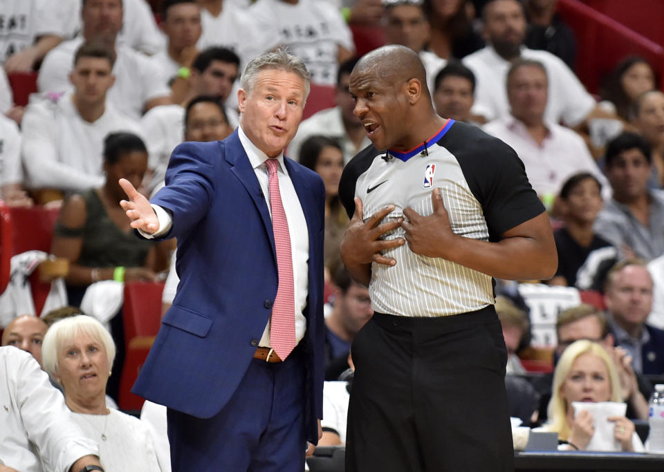 The Philadelphia 76ers might not hire a new general manager in time for the 2018-19 season, and may just keep head coach Brett Brown as their interim general manager instead. (Getty Images)