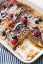 <p>Not too sweet, not too heavy, and amazing with powdered sugar or maple syrup. (Or both, we won't judge.) This French toast is perfect for a crowd — with no dirty pans in sight. </p><p>Get the <strong><a href="https://www.delish.com/cooking/recipe-ideas/a20138091/easy-french-toast-casserole-recipe/" rel="nofollow noopener" target="_blank" data-ylk="slk:French Toast Casserole recipe;elm:context_link;itc:0;sec:content-canvas" class="link ">French Toast Casserole recipe</a>. </strong></p>