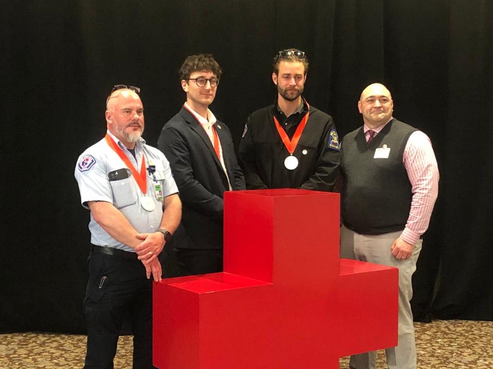 Bangs Ambulance team members Andrew Dean, Hayden Frank and Patrick Kuehl received the American Red Cross Southern Tier Chapter "Real Heroes" Medical Award on May 25, 2023 inside Binghamton's DoubleTree by Hilton hotel.