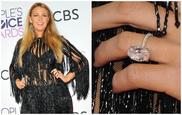 Blake Lively's stunning engagement ring is a pink diamond set in a rose gold band. Photo: Getty Images