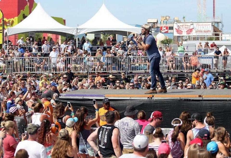 Drake White and The Big Fire perform at the Carolina Country Music Festival in Myrtle Beach, South Carolina, in 2017.