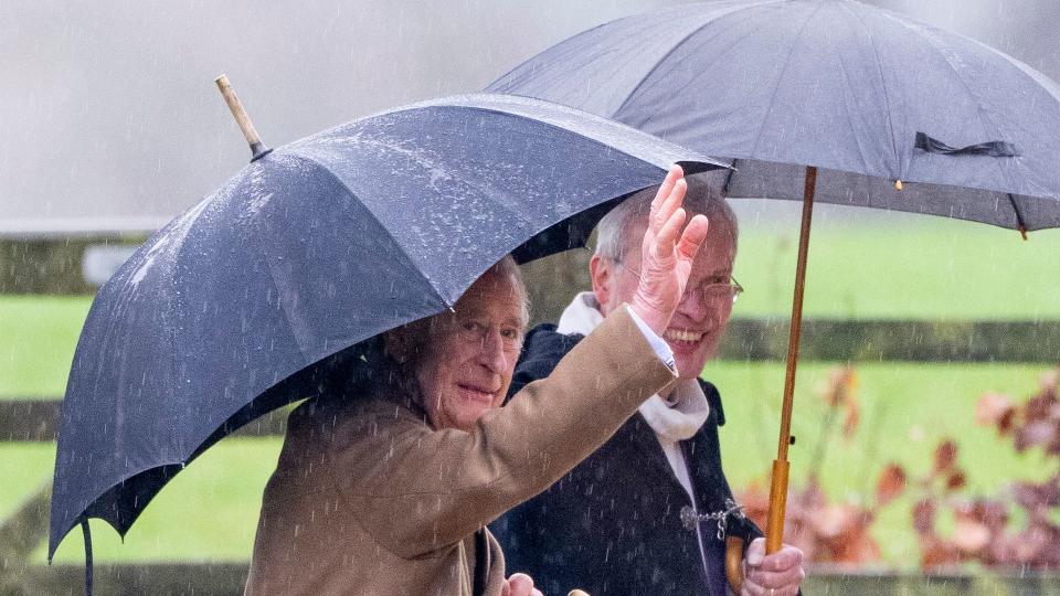 King Charles III accompanied by The Reverend Canon Dr Paul Williams, attends the Sunday service at the Church of St Mary Magdalene