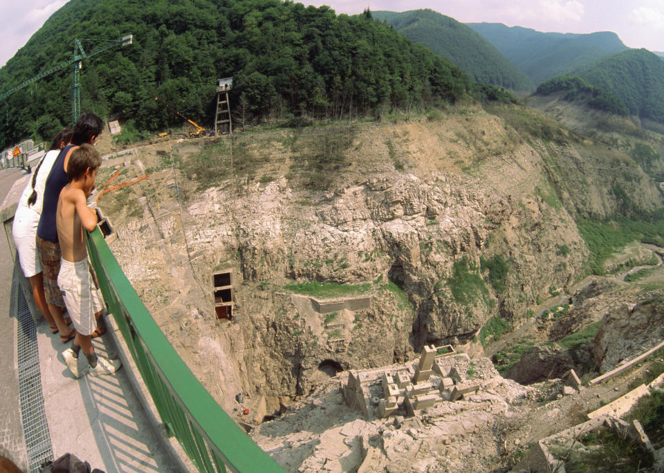 Lake Vagli, the ruins of Fabbriche di Careggine, a ghost town submerged beneath the waters of Lake Vagli which emerges every ten years when the lake is cleaned for maintenance work.