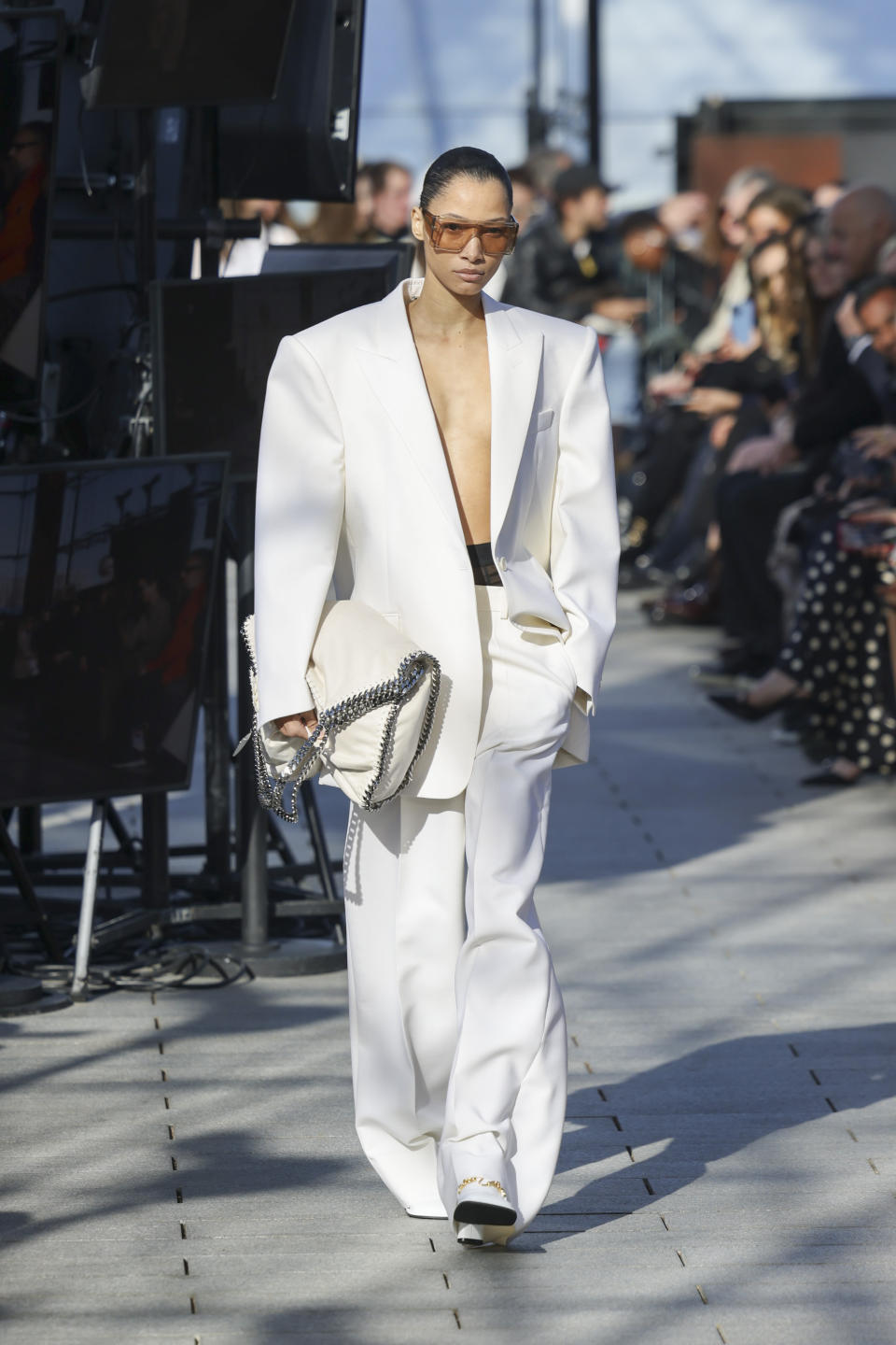 A model wears a creation as part of the Stella McCartney Fall/Winter 2024-2025 ready-to-wear collection presented Monday, March 4, 2024 in Paris. (Photo by Vianney Le Caer/Invision/AP)