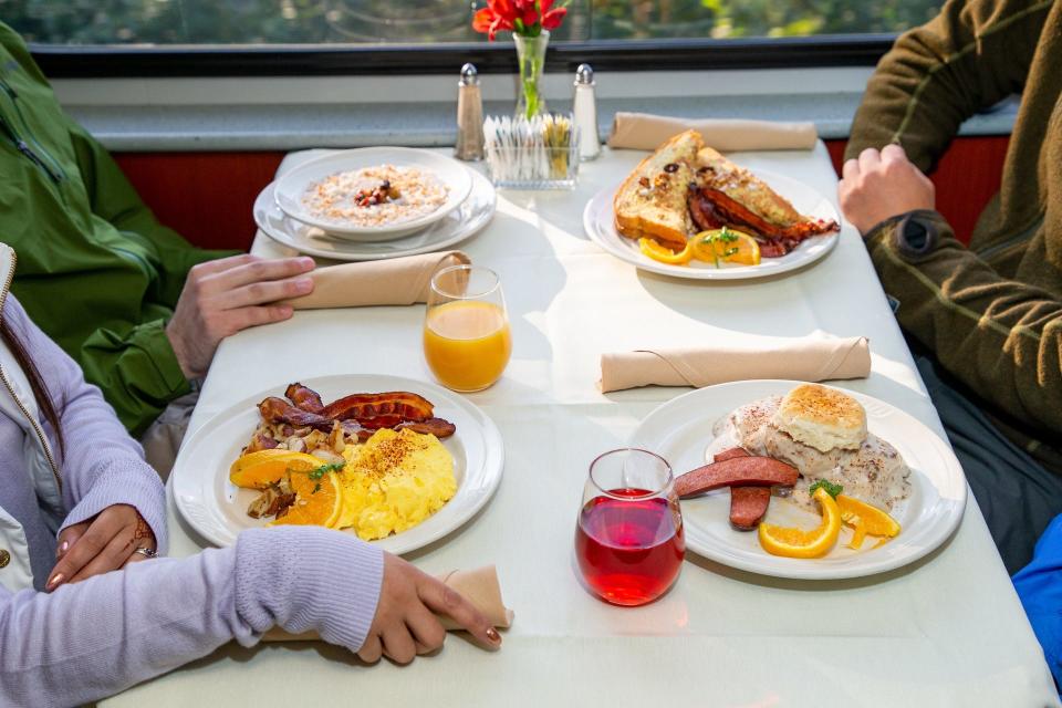 Breakfast in an Alaska Railroad's dining car.