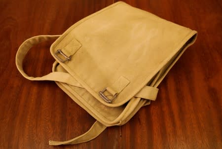 A bag for Vietnamese military officer which was produced during Vietnam War by X40 garment company is seen exhibited at Maxport garment company in Hanoi