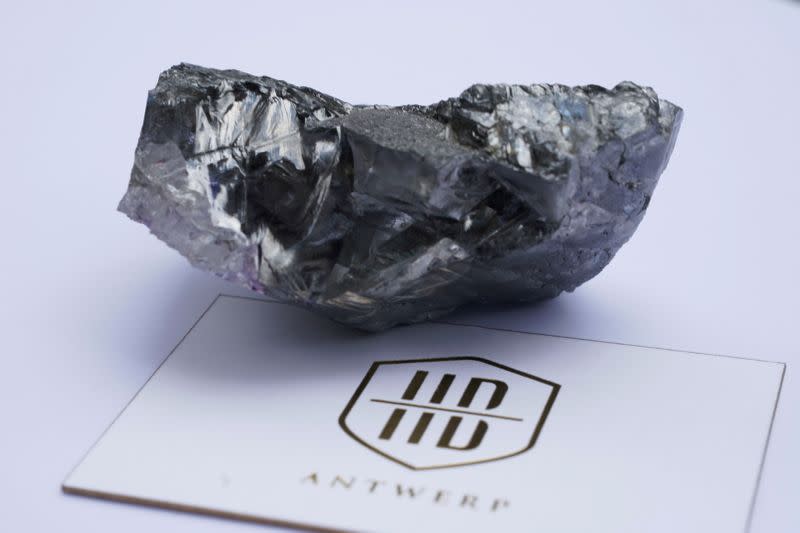 An over 1,000-carat uncut stone by Lucara Diamond during a press availability in New York