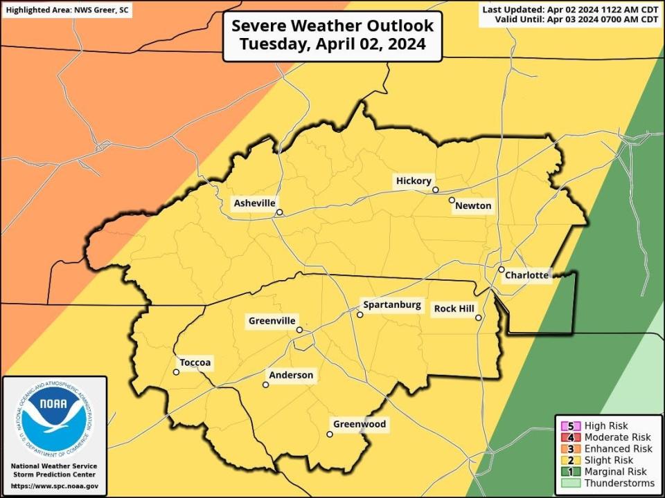 The National Weather Service issued a slight risk for severe weather in Asheville and the rest of the WNC mountains overnight April 2. Storms are expected to begin in Asheville around 1 a.m. April 3, according to NWS.