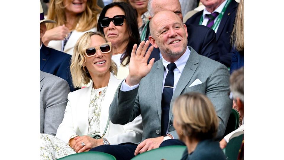 LONDON, ENGLAND - JULY 10: Zara Tindall and Mike Tindall attend day ten of the Wimbledon Tennis Championships at the All England Lawn Tennis and Croquet Club on July 10, 2024 in London, England. (Photo by Karwai Tang/WireImage)