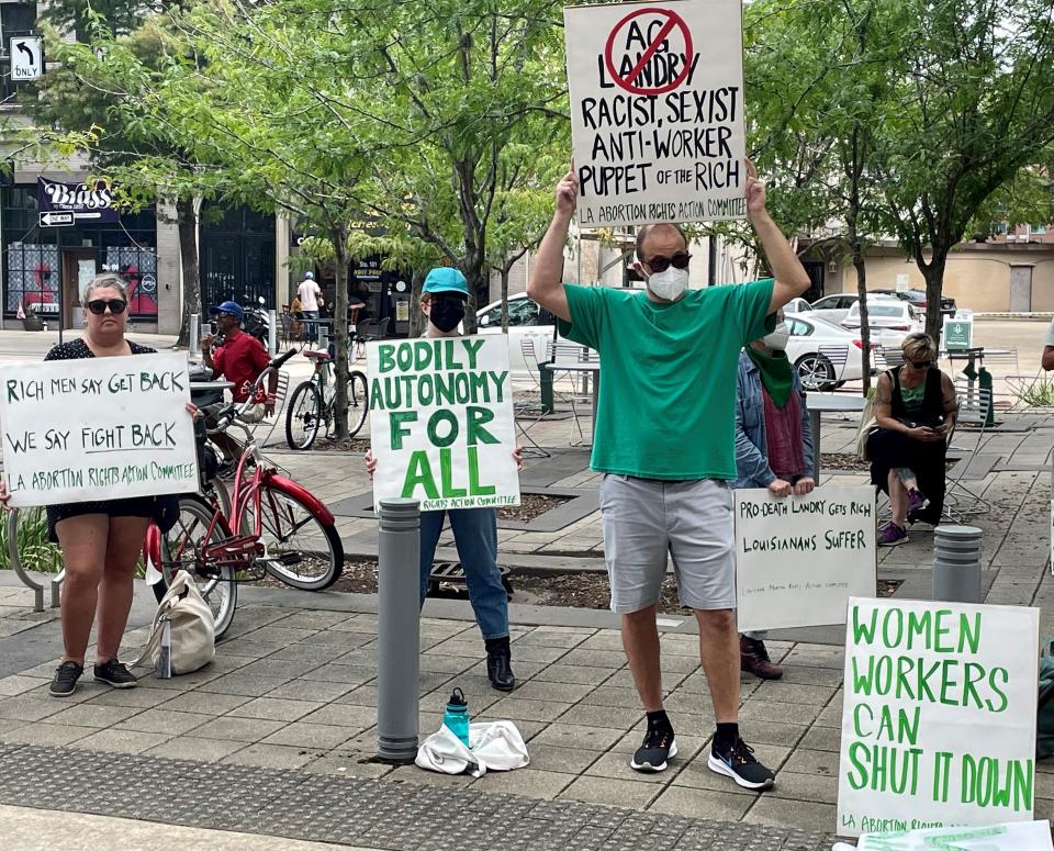 Advocates for abortion rights demonstrated outside the 19th Judicial Courthouse in Baton Rouge on Monday, July 18, 2022.