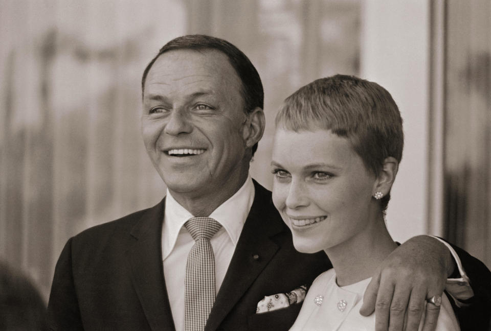 Frank Sinatra and Mia Farrow seen following their wedding in Las Vegas in July 19, 1966. / Credit: Bettmann/Getty Images