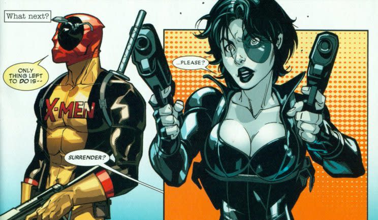 Domino looks a bit different in the comic books – Credit: Marvel