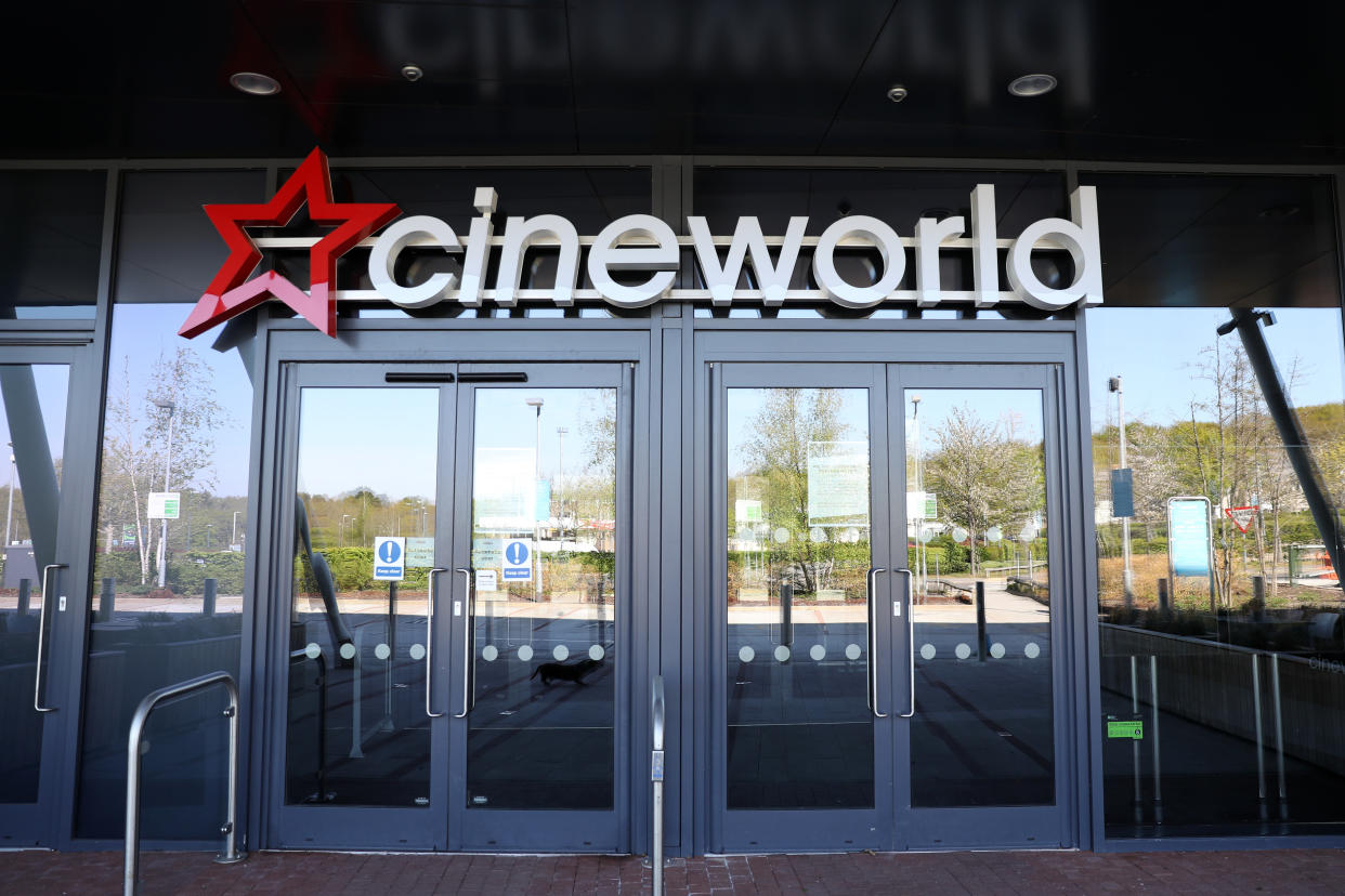 SOUTHAMPTON,  - APRIL 19: A Cineworld cinema is seen closed due to the current coronavirus (COVID-19) pandemic on April 19, 2020 in Southampton, England. In a press conference on Thursday, First Secretary of State Dominic Raab announced that the lockdown will remain in place for at least 3 more weeks. The Coronavirus (COVID-19) pandemic has spread to many countries across the world, claiming over 160,000 lives and infecting more than 2.3 million people. (Photo by Naomi Baker/Getty Images)