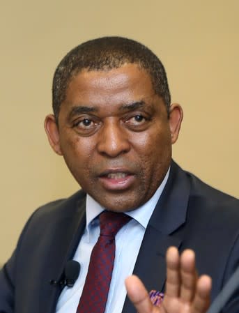 FILE PHOTO: Vuyani Jarana, SAA Group CEO, gestures during a media briefing in Johannesburg