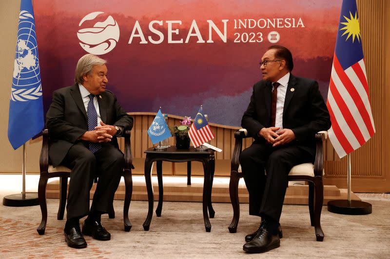 U.N. Secretary-General Antonio Guterres meets Malaysia's Prime Minister Anwar Ibrahim on the sidelines ASEAN Summit in Jakarta