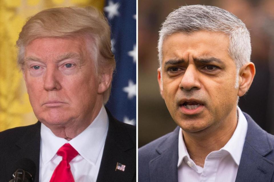 Donald Trump, left, and Sadiq Khan, right, were at loggerheads over the London Bridge terror attack (PA)